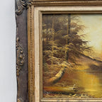 Original Oil Painting – Classical European Forest Stream Landscape, Hand-Painted on Wood Panel with Antique Ornate Baroque Solid Wood Frame - Vintage Oil Painting - Arden Gallery