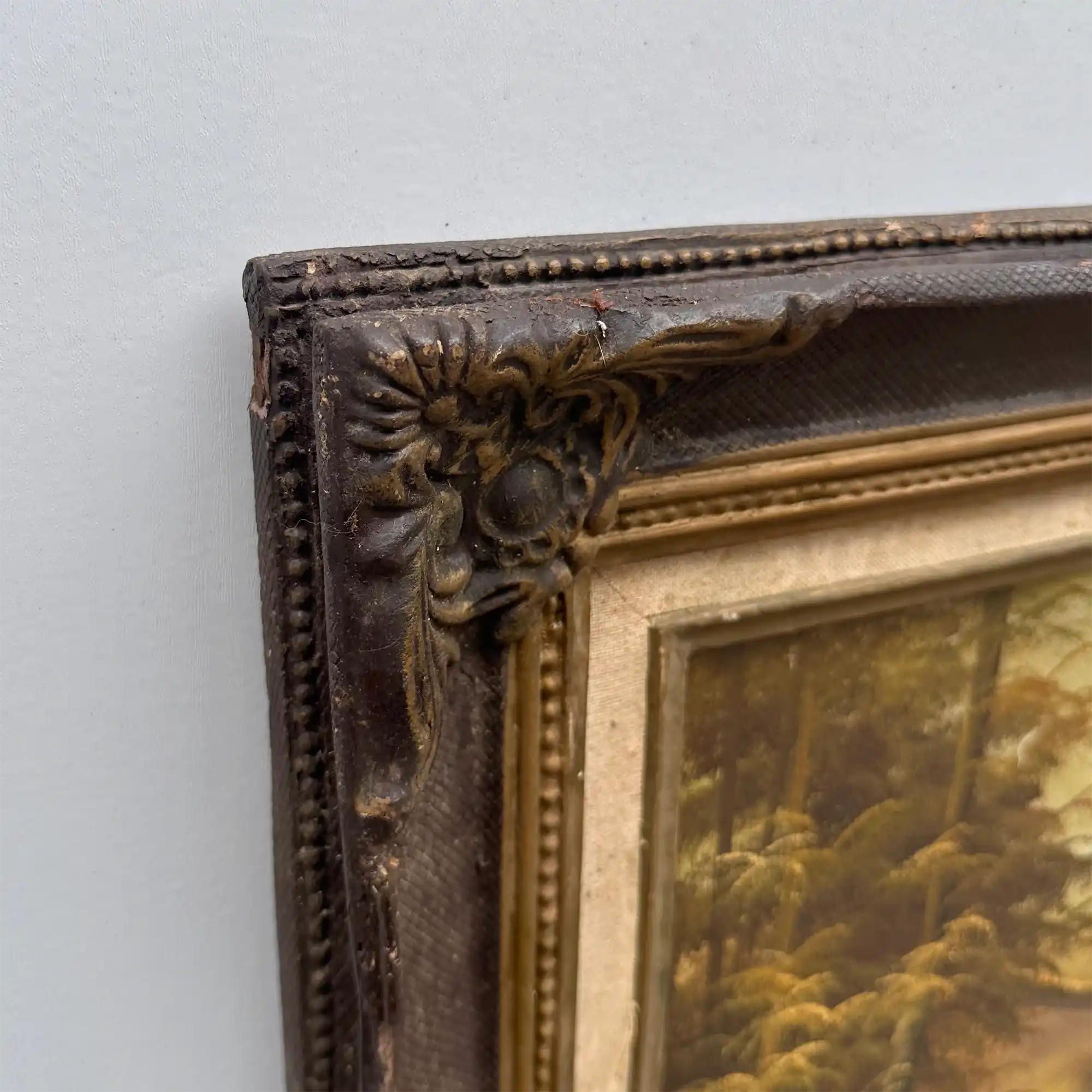Original Oil Painting – Classical European Forest Stream Landscape, Hand-Painted on Wood Panel with Antique Ornate Baroque Solid Wood Frame - Vintage Oil Painting - Arden Gallery