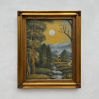 Original Oil Painting, Vintage Forest Cabin Landscape, Handmade Rustic Artwork 46×56 cm - Vintage Oil Painting - Arden Gallery