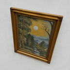Original Oil Painting, Vintage Forest Cabin Landscape, Handmade Rustic Artwork 46×56 cm - Vintage Oil Painting - Arden Gallery