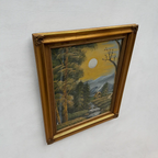 Original Oil Painting, Vintage Forest Cabin Landscape, Handmade Rustic Artwork 46×56 cm - Vintage Oil Painting - Arden Gallery