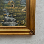 Original Oil Painting, Vintage Forest Cabin Landscape, Handmade Rustic Artwork 46×56 cm - Vintage Oil Painting - Arden Gallery
