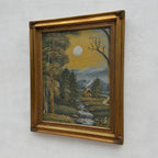 Original Oil Painting, Vintage Forest Cabin Landscape, Handmade Rustic Artwork 46×56 cm - Vintage Oil Painting - Arden Gallery