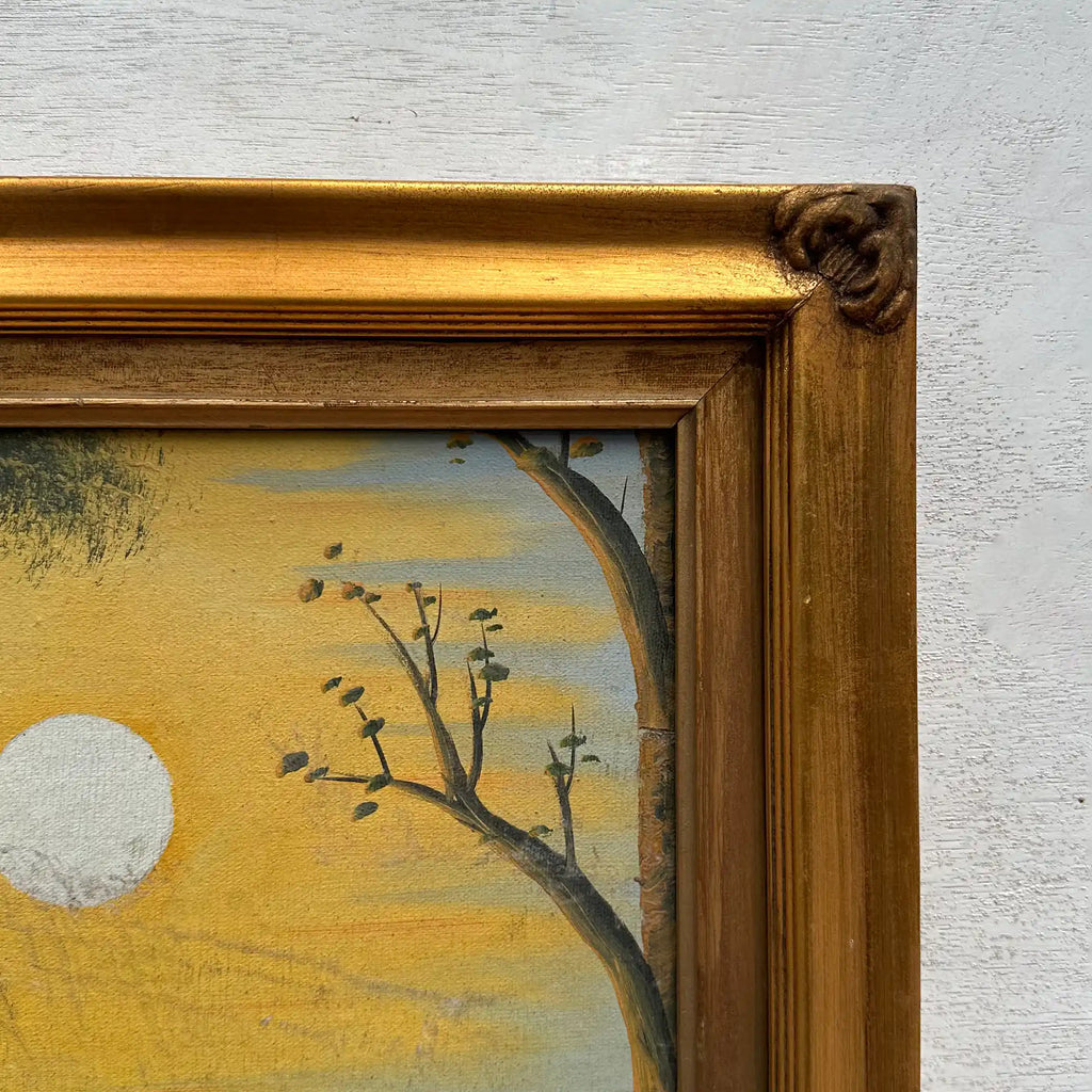 Original Oil Painting, Vintage Forest Cabin Landscape, Handmade Rustic Artwork 46×56 cm - Vintage Oil Painting - Arden Gallery