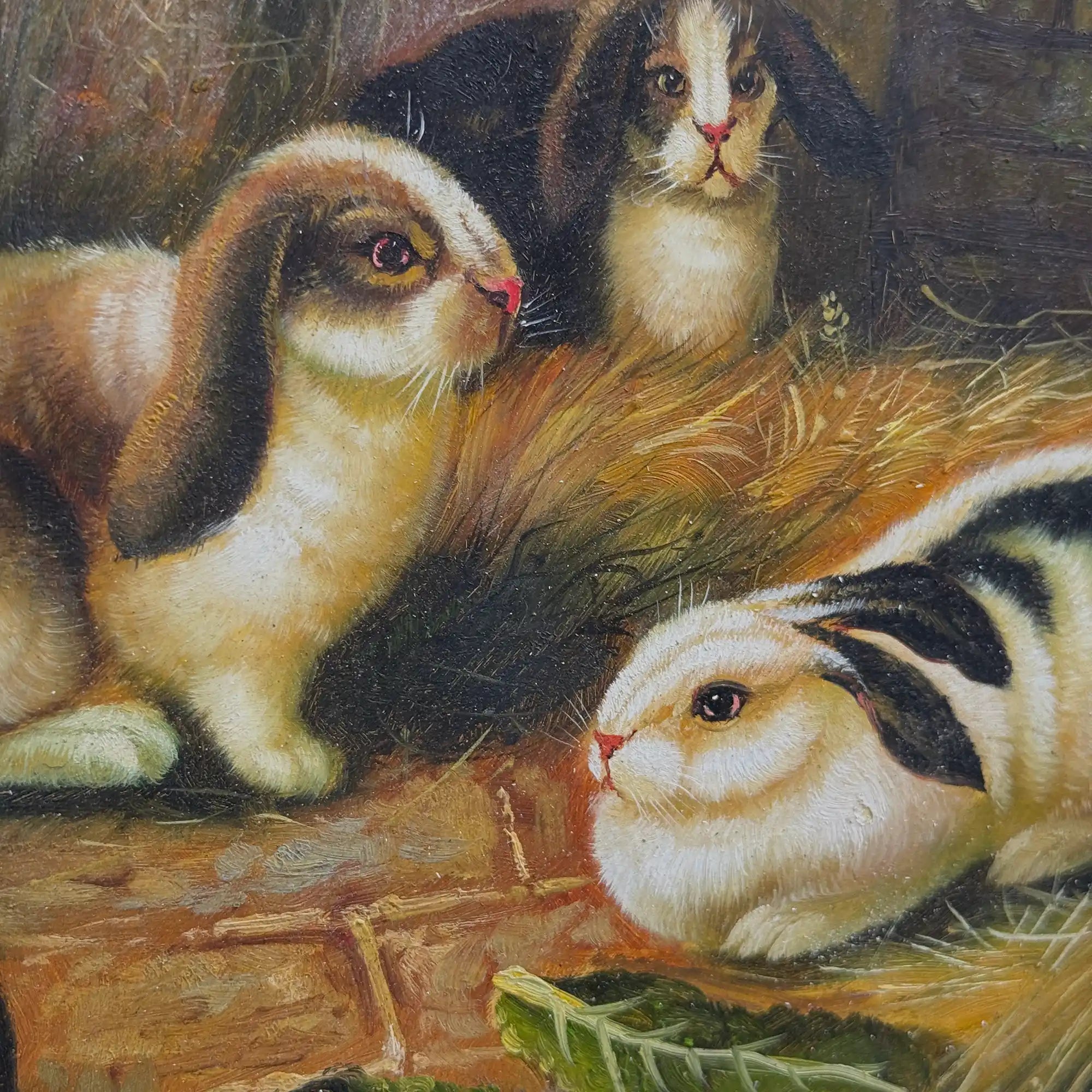 Original Rabbit Oil Painting, Vintage Bunny Art, One of a Kind European Animal Painting, Framed Oil on Board Rustic Wall Decor - Vintage Oil Painting - Arden Gallery