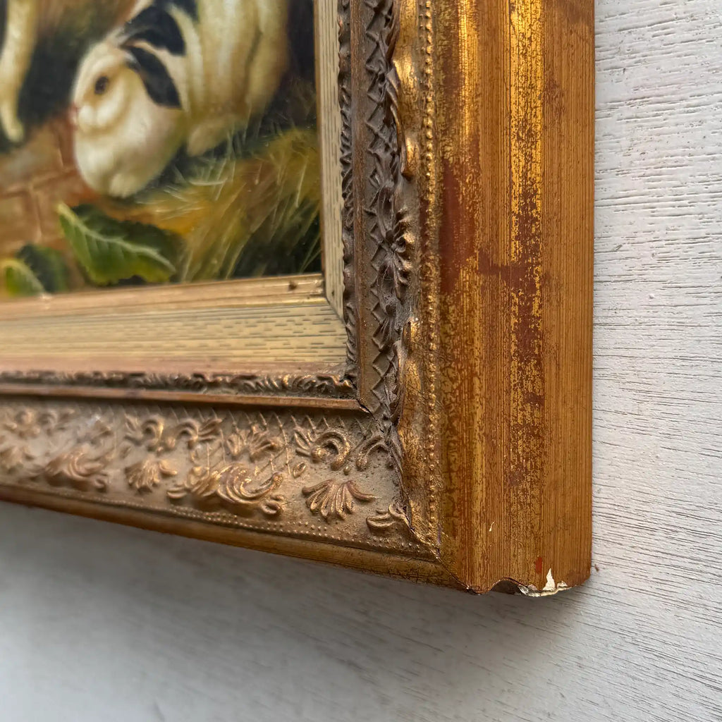 Original Rabbit Oil Painting, Vintage Bunny Art, One of a Kind European Animal Painting, Framed Oil on Board Rustic Wall Decor - Vintage Oil Painting - Arden Gallery