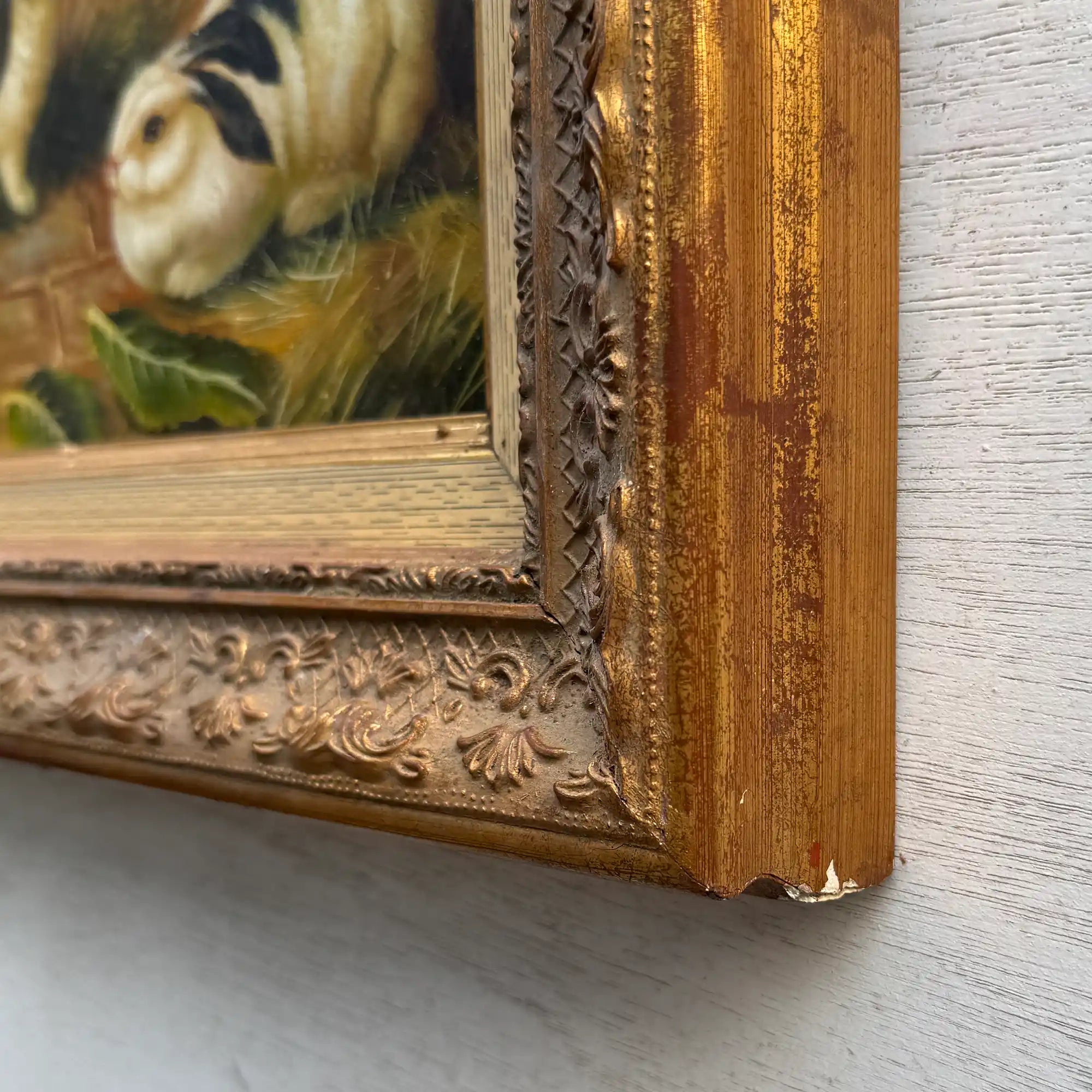 Original Rabbit Oil Painting, Vintage Bunny Art, One of a Kind European Animal Painting, Framed Oil on Board Rustic Wall Decor - Vintage Oil Painting - Arden Gallery
