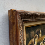 Original Rabbit Oil Painting, Vintage Bunny Art, One of a Kind European Animal Painting, Framed Oil on Board Rustic Wall Decor - Vintage Oil Painting - Arden Gallery