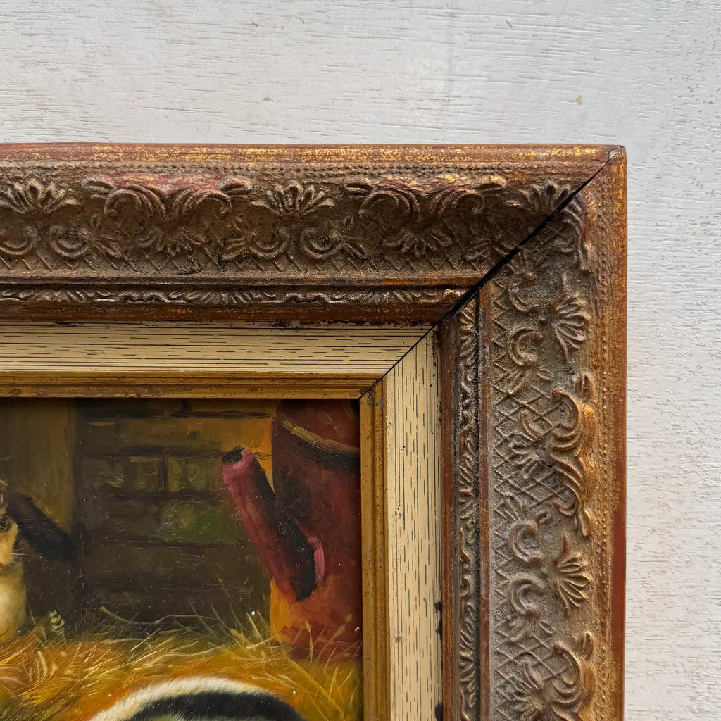 Original Rabbit Oil Painting, Vintage Bunny Art, One of a Kind European Animal Painting, Framed Oil on Board Rustic Wall Decor - Vintage Oil Painting - Arden Gallery