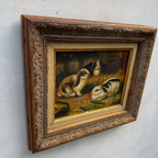Original Rabbit Oil Painting, Vintage Bunny Art, One of a Kind European Animal Painting, Framed Oil on Board Rustic Wall Decor - Vintage Oil Painting - Arden Gallery