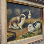 Original Rabbit Oil Painting, Vintage Bunny Art, One of a Kind European Animal Painting, Framed Oil on Board Rustic Wall Decor - Vintage Oil Painting - Arden Gallery