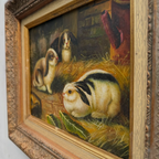Original Rabbit Oil Painting, Vintage Bunny Art, One of a Kind European Animal Painting, Framed Oil on Board Rustic Wall Decor - Vintage Oil Painting - Arden Gallery