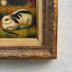 Original Rabbit Oil Painting, Vintage Bunny Art, One of a Kind European Animal Painting, Framed Oil on Board Rustic Wall Decor - Vintage Oil Painting - Arden Gallery