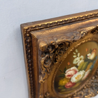Original Rose Oil Painting, Oval Canvas with Ornate 3D Integrated Molding Baroque Gilded Frame - Vintage Oil Painting - Arden Gallery