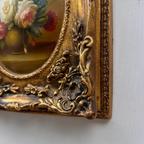 Original Rose Oil Painting, Oval Canvas with Ornate 3D Integrated Molding Baroque Gilded Frame - Vintage Oil Painting - Arden Gallery
