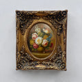 Original Rose Oil Painting, Oval Canvas with Ornate 3D Integrated Molding Baroque Gilded Frame - Vintage Oil Painting - Arden Gallery