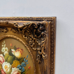 Original Rose Oil Painting, Oval Canvas with Ornate 3D Integrated Molding Baroque Gilded Frame - Vintage Oil Painting - Arden Gallery