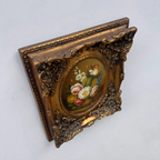 Original Rose Oil Painting, Oval Canvas with Ornate 3D Integrated Molding Baroque Gilded Frame - Vintage Oil Painting - Arden Gallery
