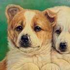 Original Vintage Animal Oil Painting, Two Puppies in Classical Gold Frame - Vintage Oil Painting - Arden Gallery