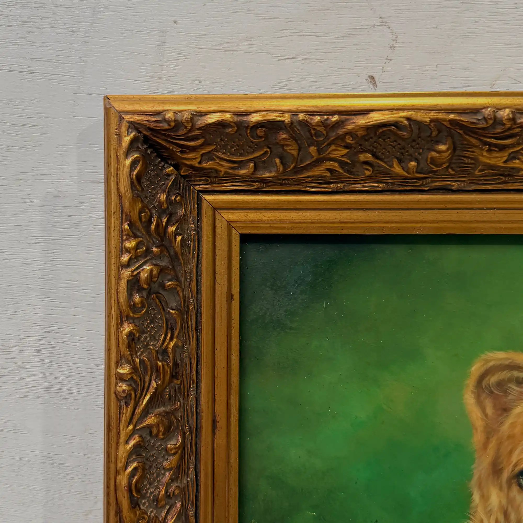 Original Vintage Animal Oil Painting, Two Puppies in Classical Gold Frame - Vintage Oil Painting - Arden Gallery
