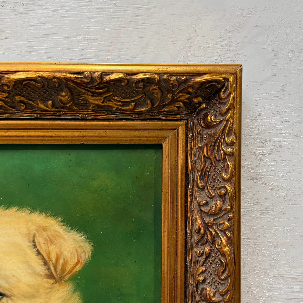 Original Vintage Animal Oil Painting, Two Puppies in Classical Gold Frame - Vintage Oil Painting - Arden Gallery