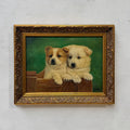 Original Vintage Animal Oil Painting, Two Puppies in Classical Gold Frame - Vintage Oil Painting - Arden Gallery