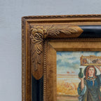 Original Vintage European Folk Woman Oil Painting with Lamb, Framed Pastoral Figure Art - Vintage Oil Painting - Arden Gallery