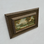 Original Vintage European Lake Landscape Oil Painting, Framed Panoramic Scenic Art  23.2×15.4 in - Vintage Oil Painting - Arden Gallery