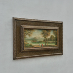 Original Vintage European Lake Landscape Oil Painting, Framed Panoramic Scenic Art  23.2×15.4 in - Vintage Oil Painting - Arden Gallery