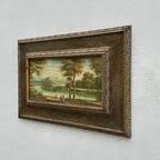 Original Vintage European Lake Landscape Oil Painting, Framed Panoramic Scenic Art  23.2×15.4 in - Vintage Oil Painting - Arden Gallery