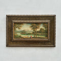 Original Vintage European Lake Landscape Oil Painting, Framed Panoramic Scenic Art  23.2×15.4 in - Vintage Oil Painting - Arden Gallery