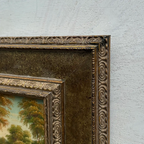 Original Vintage European Lake Landscape Oil Painting, Framed Panoramic Scenic Art  23.2×15.4 in - Vintage Oil Painting - Arden Gallery