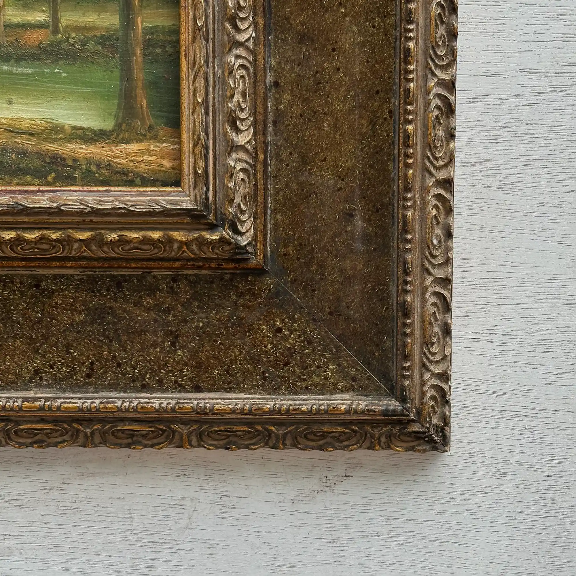 Original Vintage European Lake Landscape Oil Painting, Framed Panoramic Scenic Art  23.2×15.4 in - Vintage Oil Painting - Arden Gallery