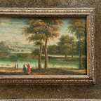 Original Vintage European Lake Landscape Oil Painting, Framed Panoramic Scenic Art  23.2×15.4 in - Vintage Oil Painting - Arden Gallery