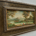 Original Vintage European Lake Landscape Oil Painting, Framed Panoramic Scenic Art  23.2×15.4 in - Vintage Oil Painting - Arden Gallery