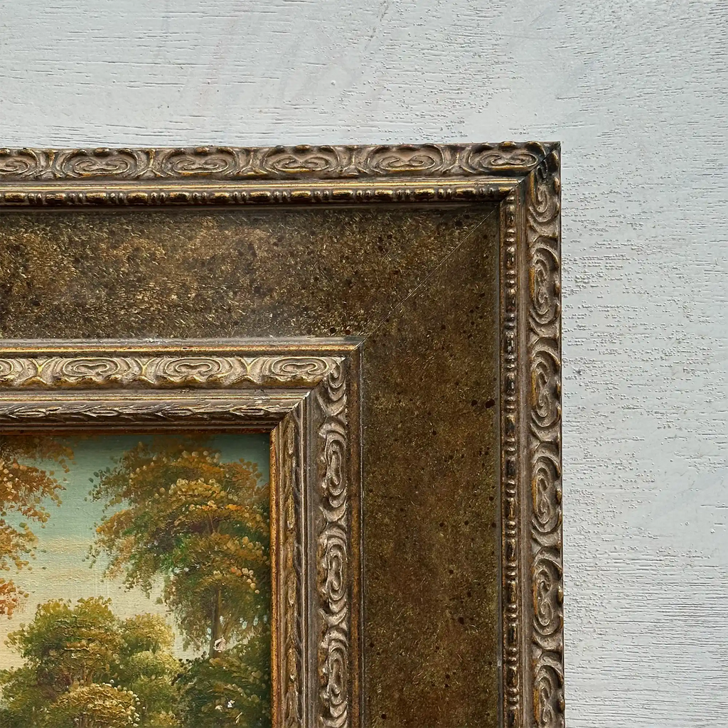 Original Vintage European Lake Landscape Oil Painting, Framed Panoramic Scenic Art  23.2×15.4 in - Vintage Oil Painting - Arden Gallery