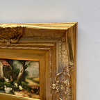Original Vintage European Rural Poultry Oil Painting from the 1950s, Ornate Baroque Gilded Crackle Finish Frame Included - Vintage Oil Painting - Arden Gallery