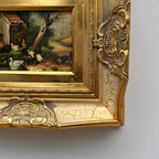 Original Vintage European Rural Poultry Oil Painting from the 1950s, Ornate Baroque Gilded Crackle Finish Frame Included - Vintage Oil Painting - Arden Gallery