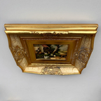 Original Vintage European Rural Poultry Oil Painting from the 1950s, Ornate Baroque Gilded Crackle Finish Frame Included - Vintage Oil Painting - Arden Gallery