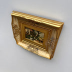 Original Vintage European Rural Poultry Oil Painting from the 1950s, Ornate Baroque Gilded Crackle Finish Frame Included - Vintage Oil Painting - Arden Gallery