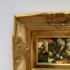 Original Vintage European Rural Poultry Oil Painting from the 1950s, Ornate Baroque Gilded Crackle Finish Frame Included - Vintage Oil Painting - Arden Gallery
