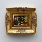 Original Vintage European Rural Poultry Oil Painting from the 1950s, Ornate Baroque Gilded Crackle Finish Frame Included - Vintage Oil Painting - Arden Gallery