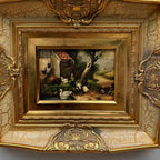 Original Vintage European Rural Poultry Oil Painting from the 1950s, Ornate Baroque Gilded Crackle Finish Frame Included - Vintage Oil Painting - Arden Gallery