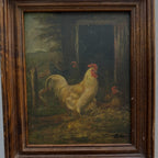 Original Vintage Farm Rooster Painting, Rustic Chicken Wall Art 10.4 × 12.4 in - Vintage Oil Painting - Arden Gallery