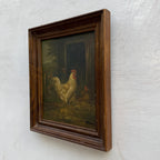 Original Vintage Farm Rooster Painting, Rustic Chicken Wall Art 10.4 × 12.4 in - Vintage Oil Painting - Arden Gallery