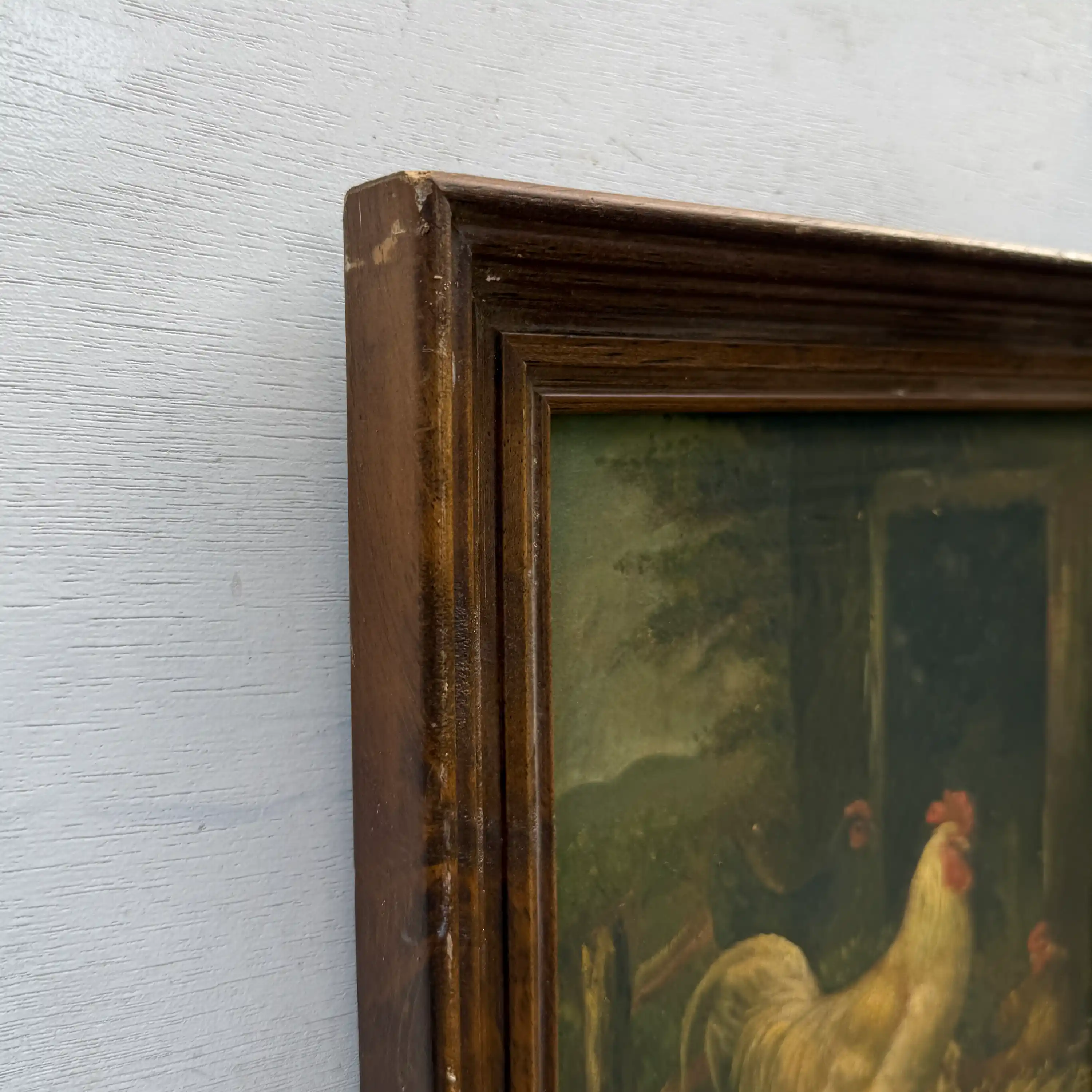 Original Vintage Farm Rooster Painting, Rustic Chicken Wall Art 10.4 × 12.4 in - Vintage Oil Painting - Arden Gallery