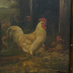 Original Vintage Farm Rooster Painting, Rustic Chicken Wall Art 10.4 × 12.4 in - Vintage Oil Painting - Arden Gallery