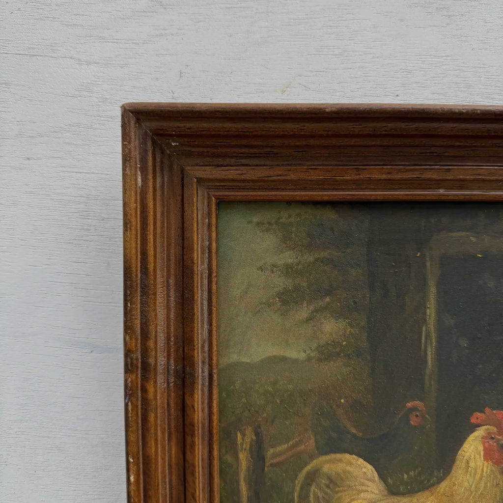 Original Vintage Farm Rooster Painting, Rustic Chicken Wall Art 10.4 × 12.4 in - Vintage Oil Painting - Arden Gallery