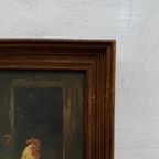 Original Vintage Farm Rooster Painting, Rustic Chicken Wall Art 10.4 × 12.4 in - Vintage Oil Painting - Arden Gallery