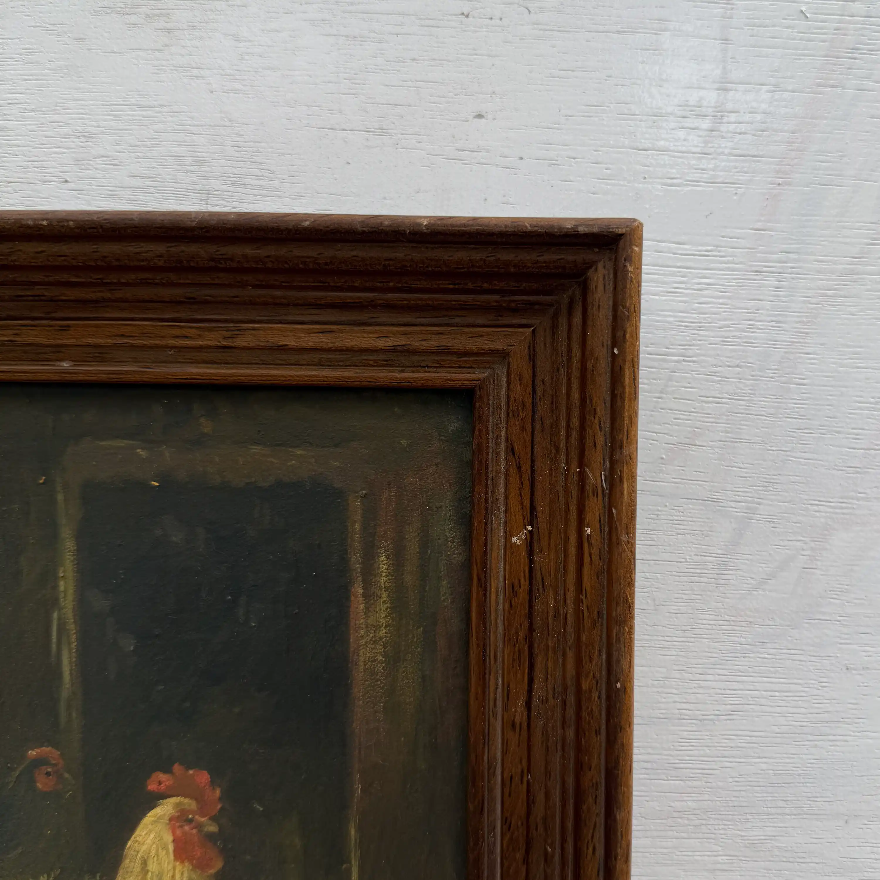 Original Vintage Farm Rooster Painting, Rustic Chicken Wall Art 10.4 × 12.4 in - Vintage Oil Painting - Arden Gallery